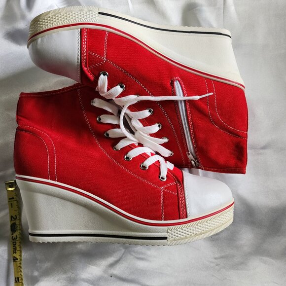 Red Wedge Heel Canvas Sneakers - Picture 6 of 6